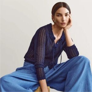 Gap × Doen Linen-Blend Cardigan in Navy Size XS